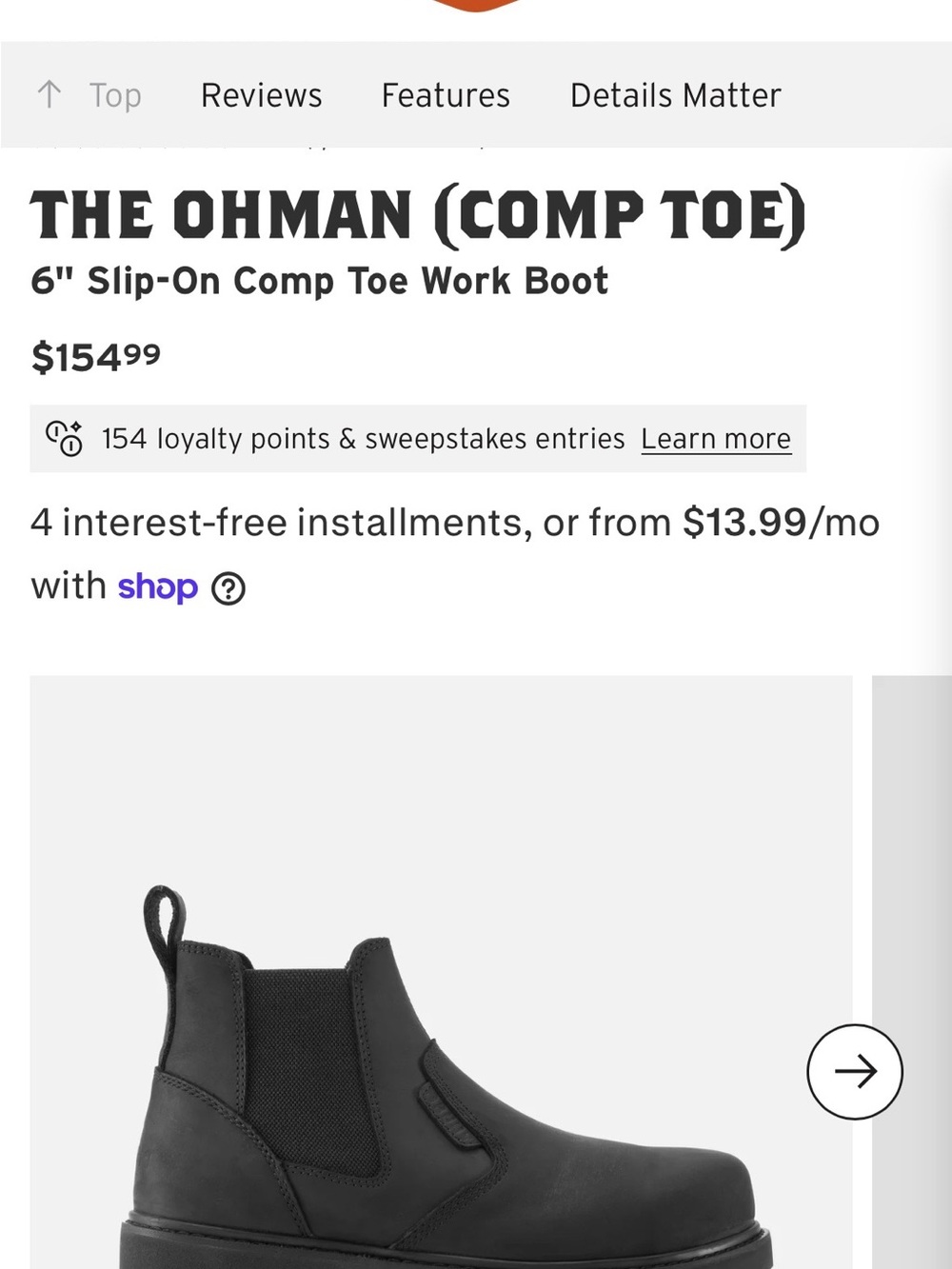 THE OHMAN 6" Slip-On Comp Toe Work Boot - Black